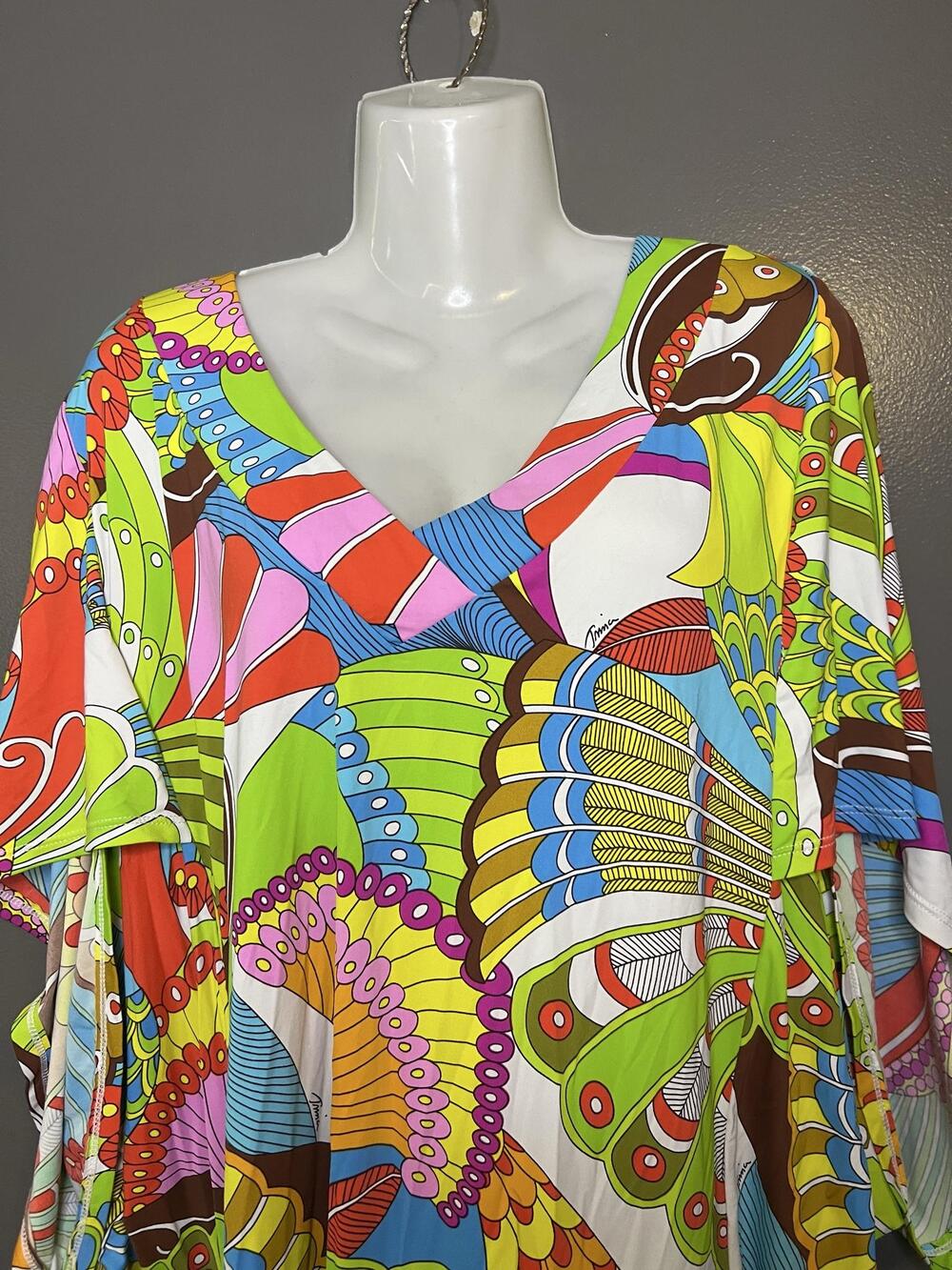 Trina Turk Dress Women One Size Multicolor Geometric Kaftan Dolman Sleeve V Neck